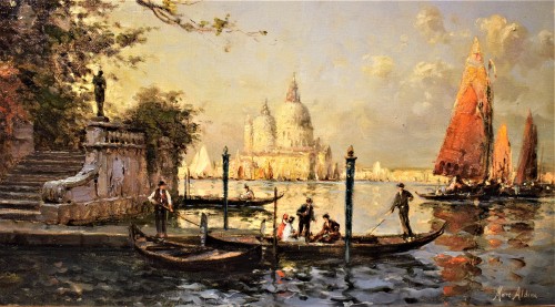Antiquités - Éloi-Noël Bouvard (1875 -1957) - Paire de vues Vénitiennes, Canal Grande et Basilica della Salute
